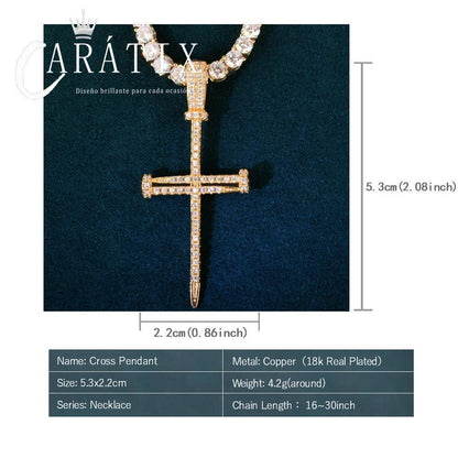 Hip Hop Cross Pendant Necklace | Moissanite Studded Nail Cross - CaratixJewelry