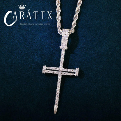 Hip Hop Cross Pendant Necklace | Moissanite Studded Nail Cross - CaratixJewelry