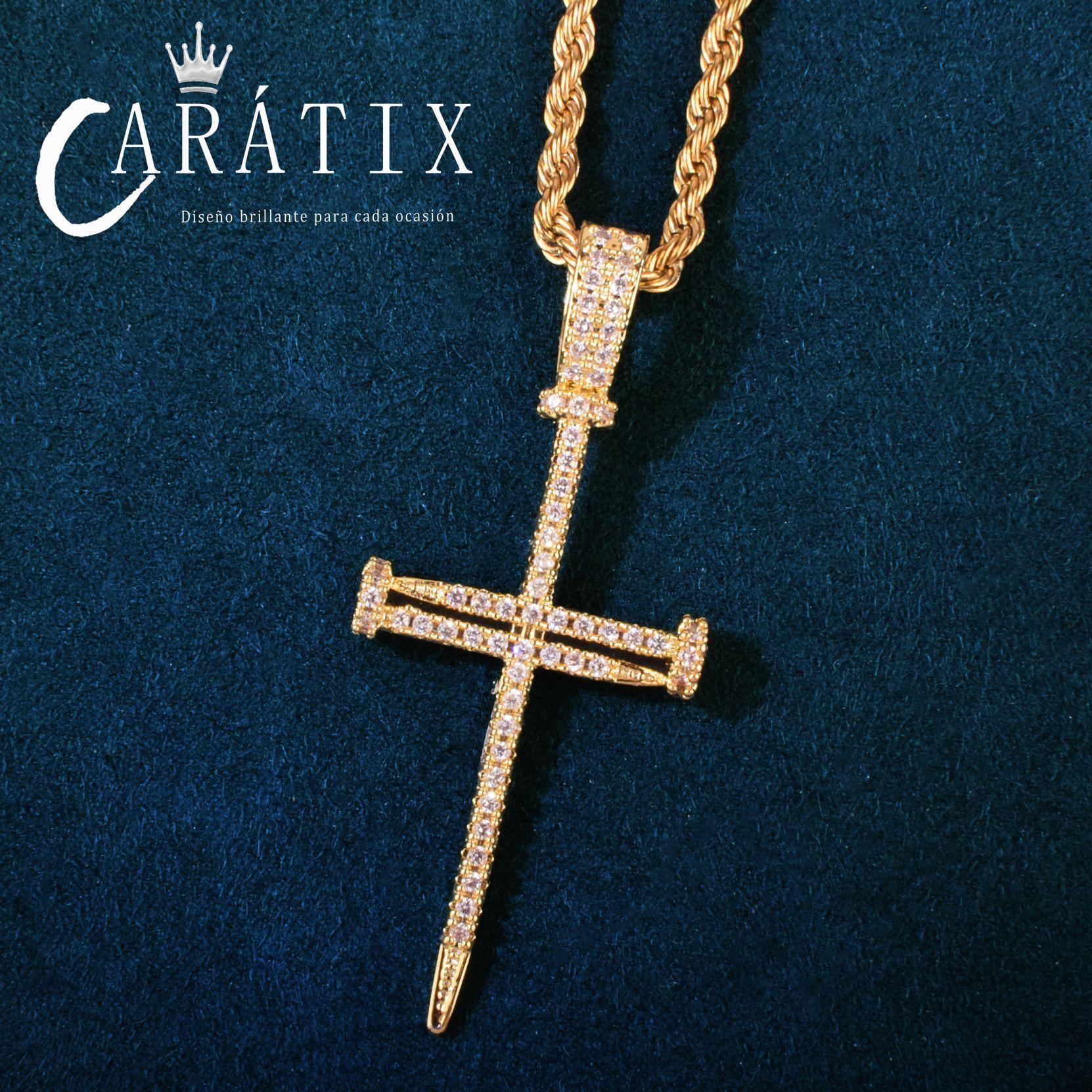 Hip Hop Cross Pendant Necklace | Moissanite Studded Nail Cross - CaratixJewelry