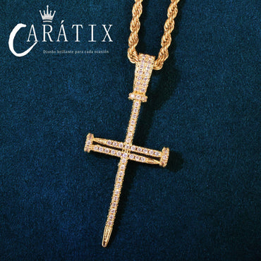 Hip Hop Cross Pendant Necklace | Moissanite Studded Nail Cross - CaratixJewelry