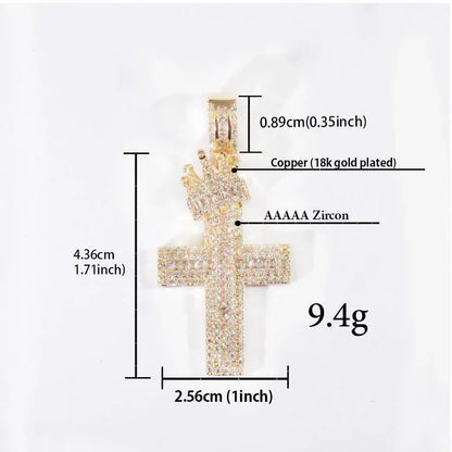 Hip Hop Crown Cross Pendant Necklace | Iced Out Zircon Copper Jewelry - CaratixJewelry