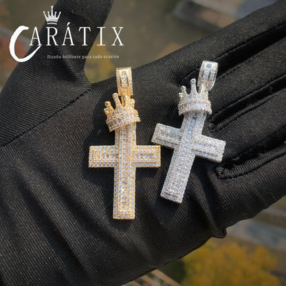 Hip Hop Crown Cross Pendant Necklace | Iced Out Zircon Copper Jewelry - CaratixJewelry