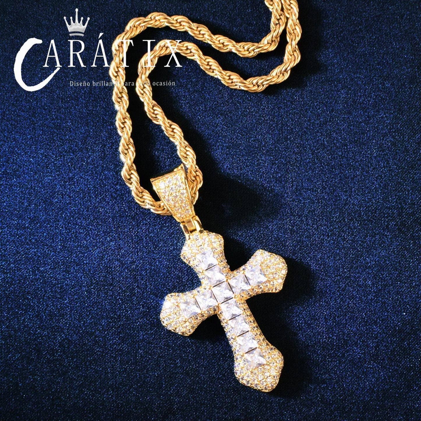 Hip Hop Iced Out Cross Necklace | Big Copper Pendant with Cubic Zirconia - CaratixJewelry