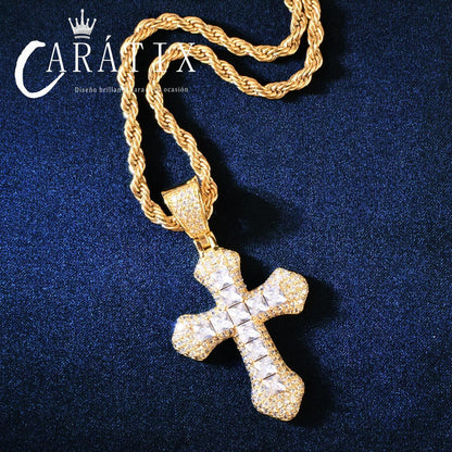 Hip Hop Iced Out Cross Necklace | Big Copper Pendant with Cubic Zirconia - CaratixJewelry