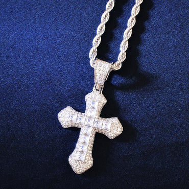 Hip Hop Iced Out Cross Necklace | Big Copper Pendant with Cubic Zirconia - CaratixJewelry