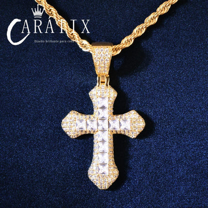 Hip Hop Iced Out Cross Necklace | Big Copper Pendant with Cubic Zirconia - CaratixJewelry