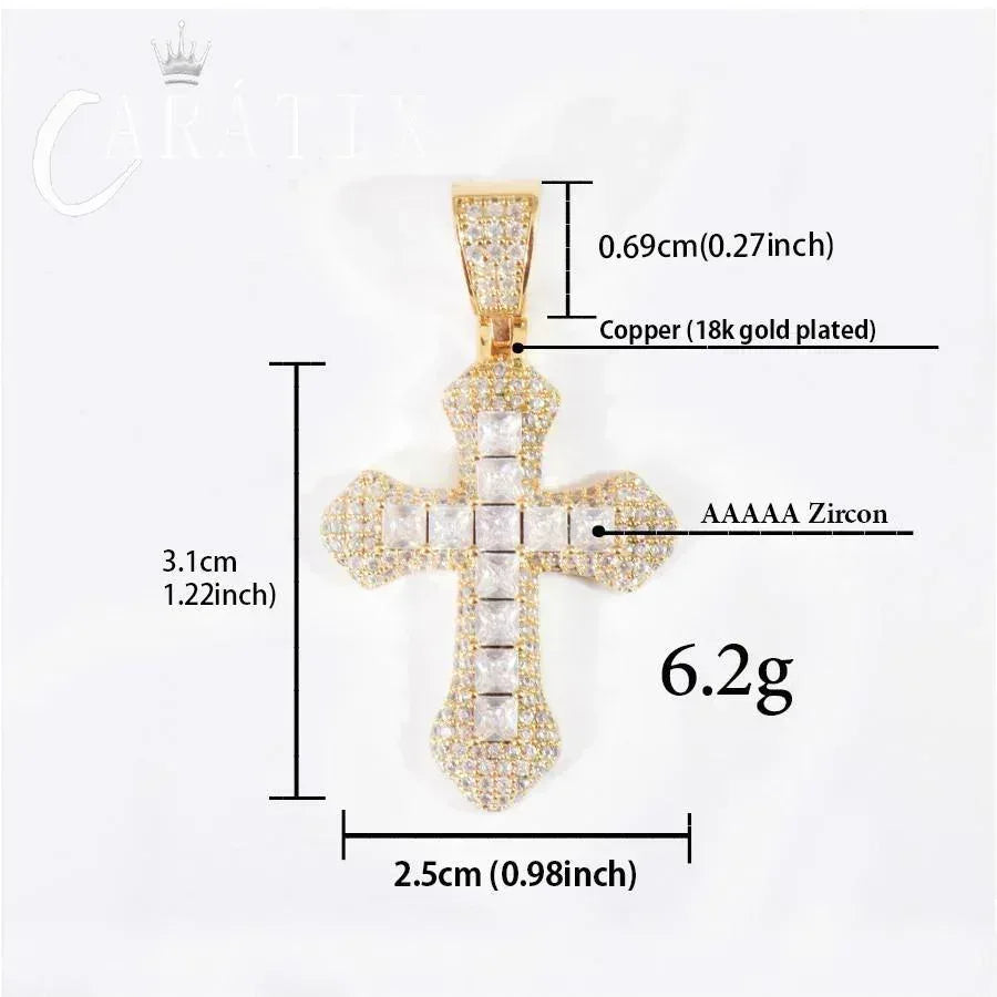 Hip Hop Iced Out Cross Necklace | Big Copper Pendant with Cubic Zirconia - CaratixJewelry