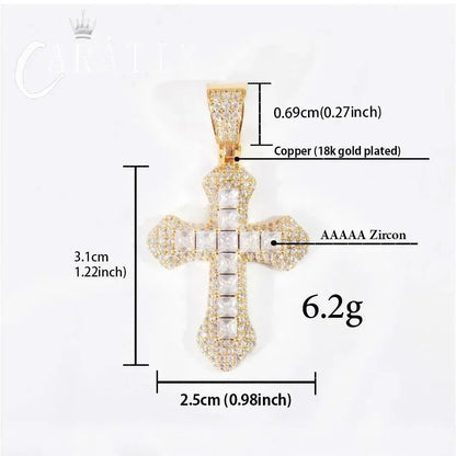 Hip Hop Iced Out Cross Necklace | Big Copper Pendant with Cubic Zirconia - CaratixJewelry