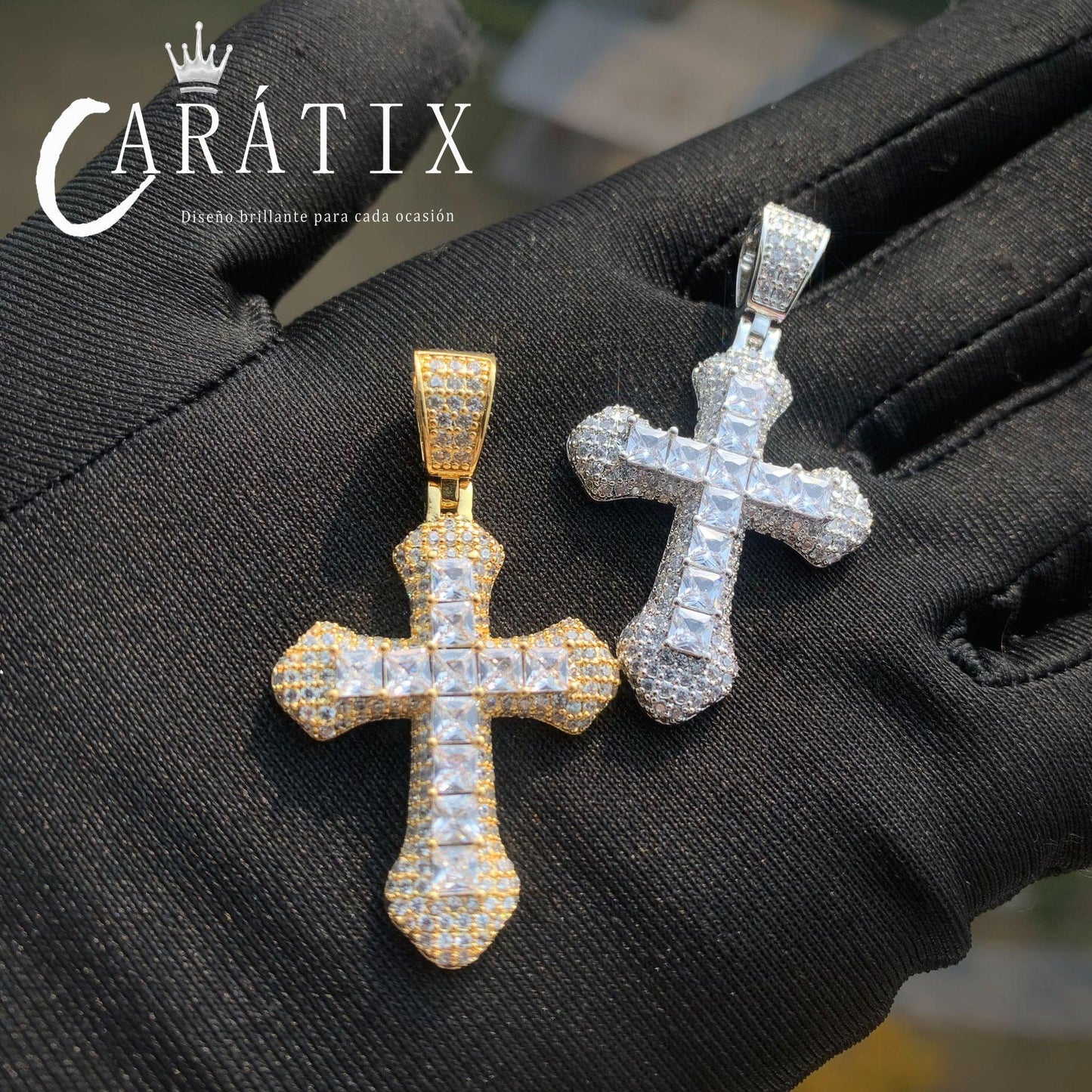Hip Hop Iced Out Cross Necklace | Big Copper Pendant with Cubic Zirconia - CaratixJewelry