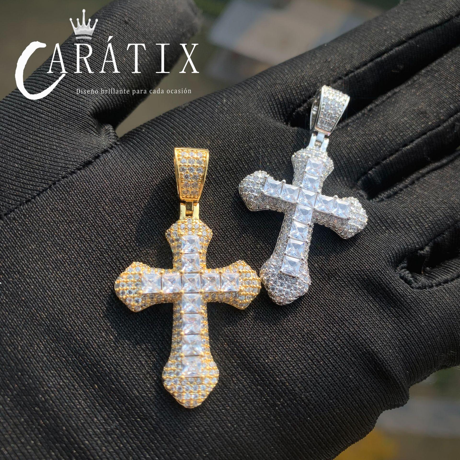 Hip Hop Iced Out Cross Necklace | Big Copper Pendant with Cubic Zirconia - CaratixJewelry