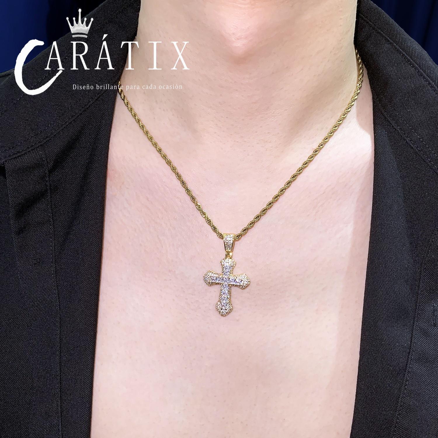 Hip Hop Iced Out Cross Necklace | Big Copper Pendant with Cubic Zirconia - CaratixJewelry