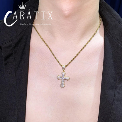 Hip Hop Iced Out Cross Necklace | Big Copper Pendant with Cubic Zirconia - CaratixJewelry