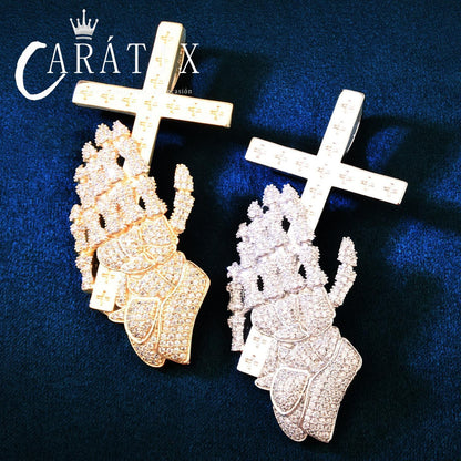 Hip Hop Iced Out Hand Holding Cross Pendant | Unique Trendy Jewelry - CaratixJewelry