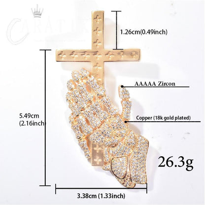 Hip Hop Iced Out Hand Holding Cross Pendant | Unique Trendy Jewelry - CaratixJewelry