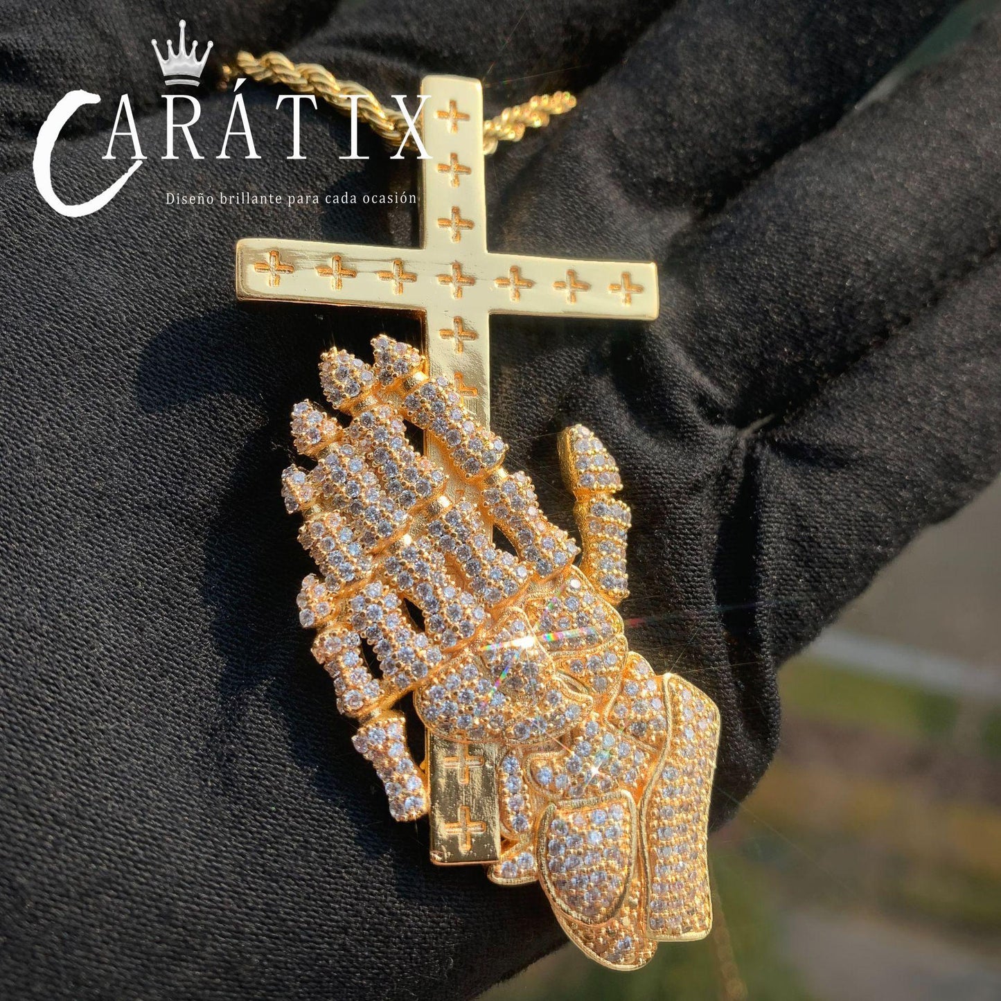 Hip Hop Iced Out Hand Holding Cross Pendant | Unique Trendy Jewelry - CaratixJewelry