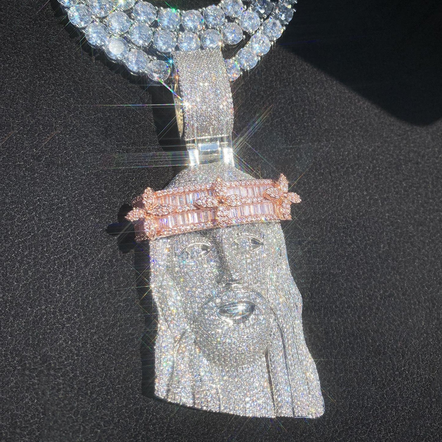 Hip Hop Jesus Clover Pendant Necklace – Iced Out Zircon Cross Design for Men | Trendy Street Style Jewelry - CaratixJewelry