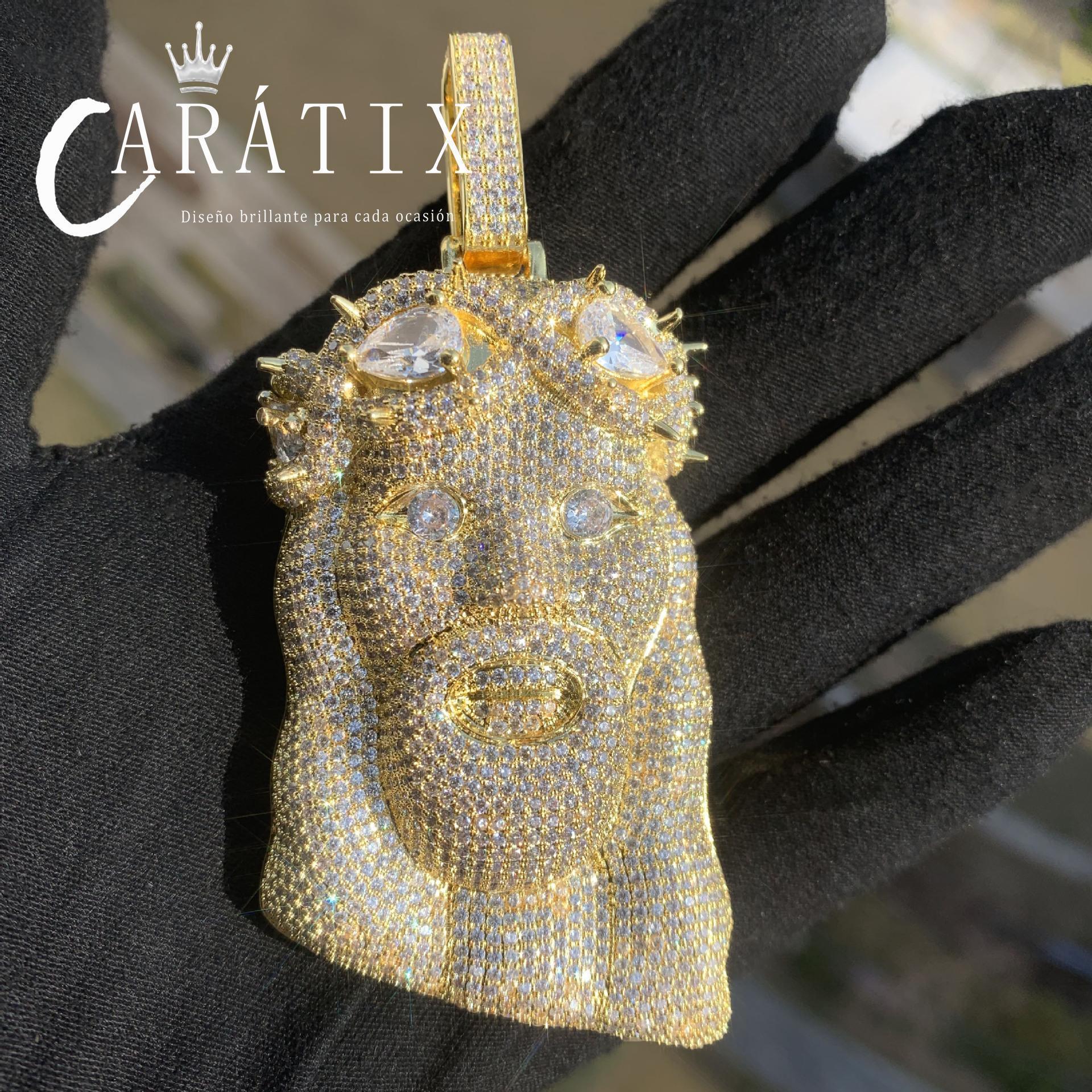 Hip Hop Jesus Head Pendant Necklace Iced Out Synthetic Moissanite - CaratixJewelry
