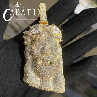 Hip Hop Jesus Head Pendant Necklace Iced Out Synthetic Moissanite - CaratixJewelry