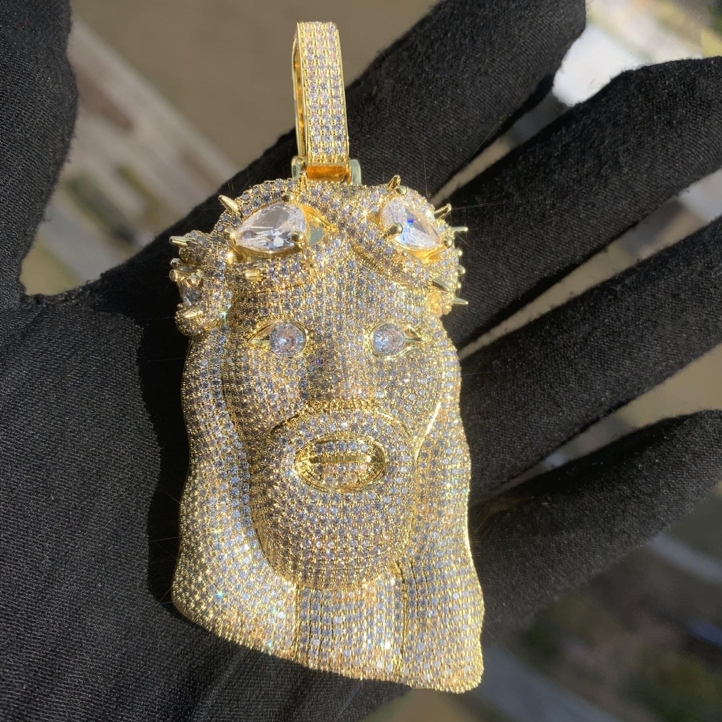 Hip Hop Jesus Head Pendant Necklace Iced Out Synthetic Moissanite - CaratixJewelry