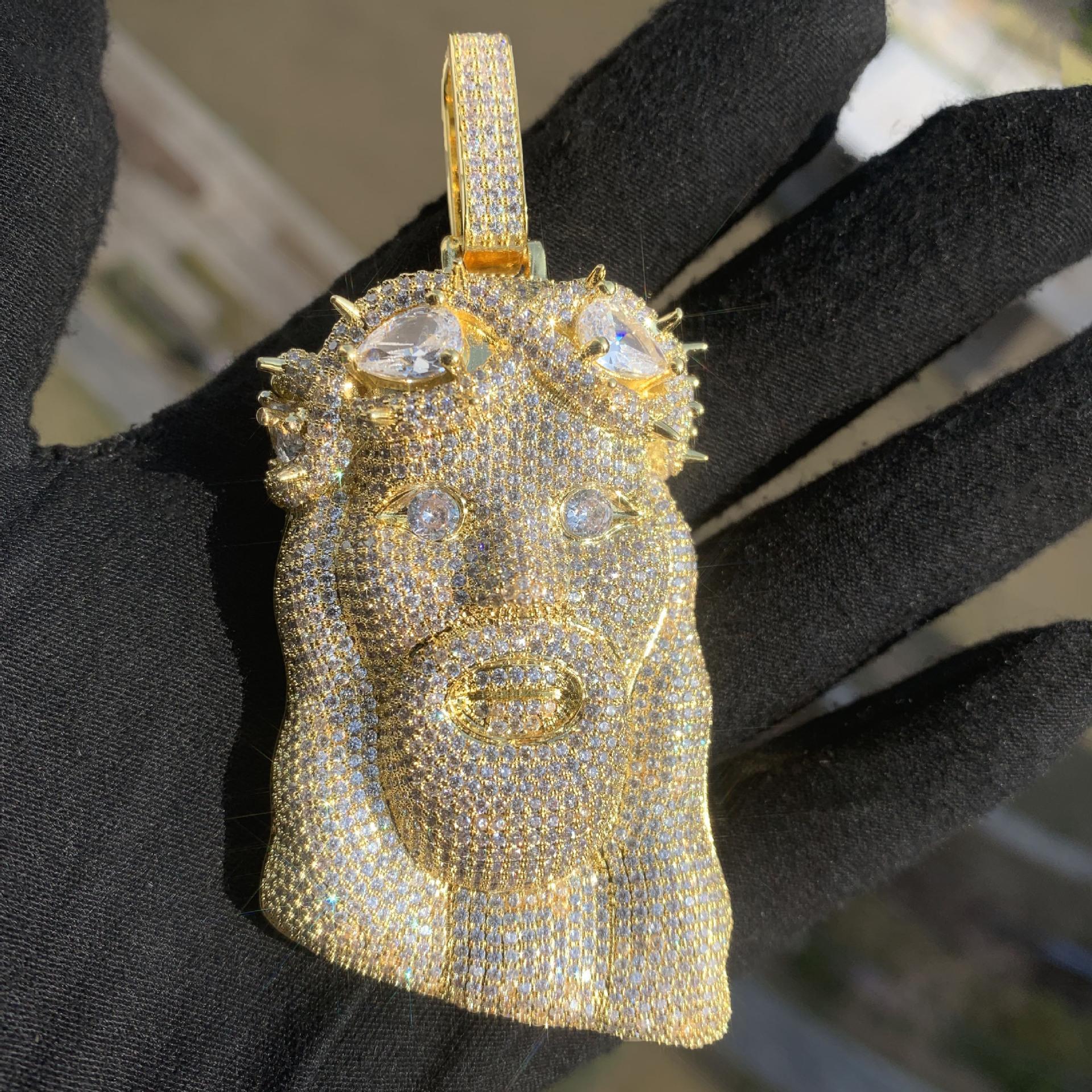 Hip Hop Jesus Head Pendant Necklace Iced Out Synthetic Moissanite - CaratixJewelry