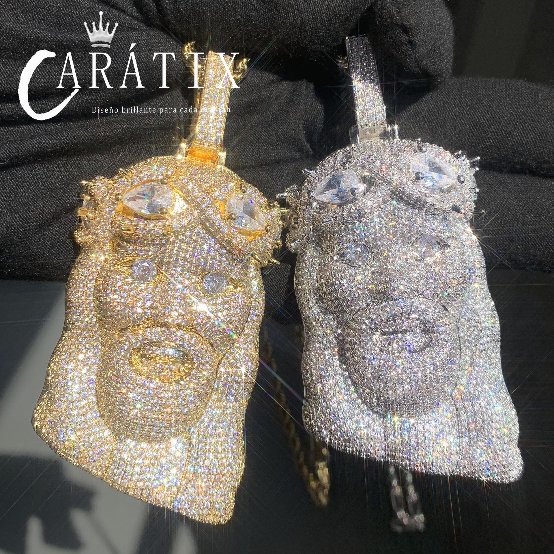 Hip Hop Jesus Head Pendant Necklace Iced Out Synthetic Moissanite - CaratixJewelry