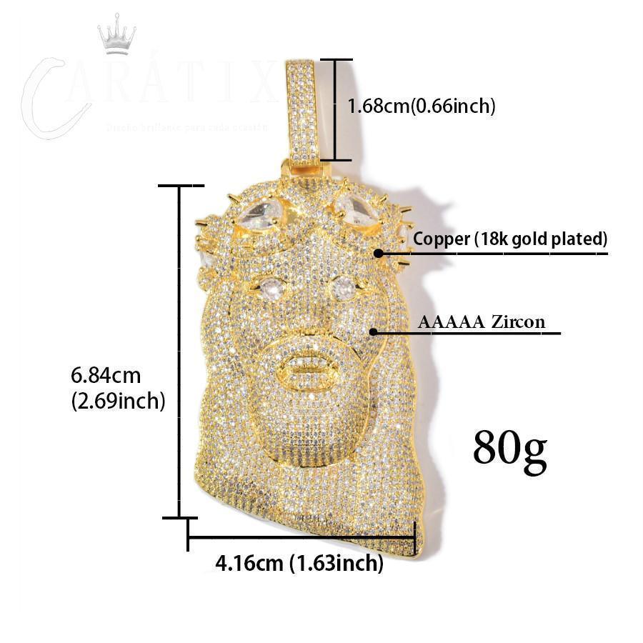 Hip Hop Jesus Head Pendant Necklace Iced Out Synthetic Moissanite - CaratixJewelry