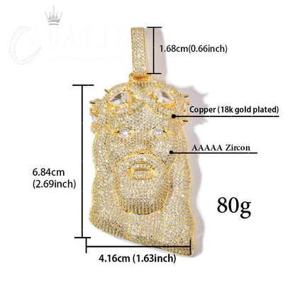 Hip Hop Jesus Head Pendant Necklace Iced Out Synthetic Moissanite - CaratixJewelry