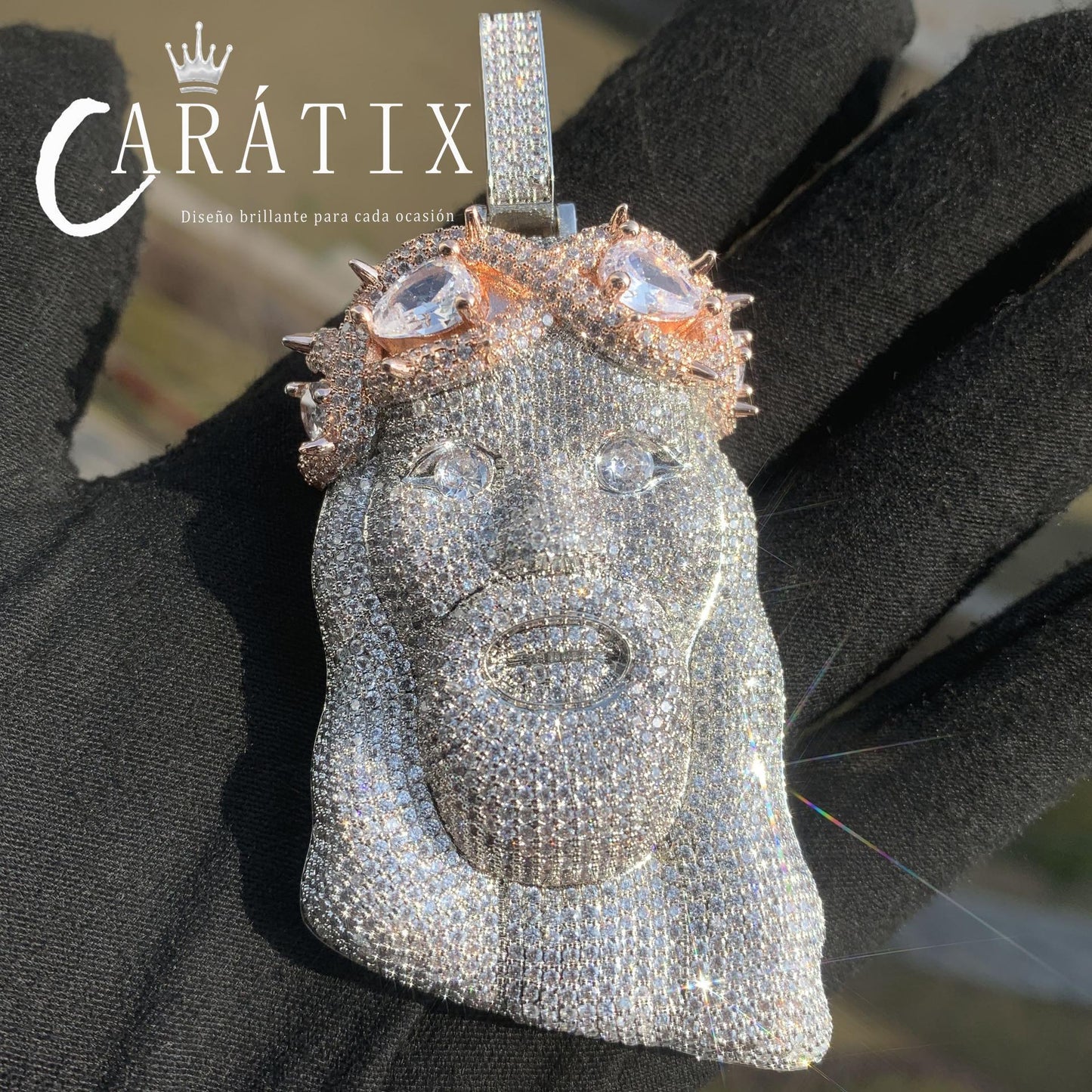 Hip Hop Jesus Head Pendant Necklace Iced Out Synthetic Moissanite - CaratixJewelry