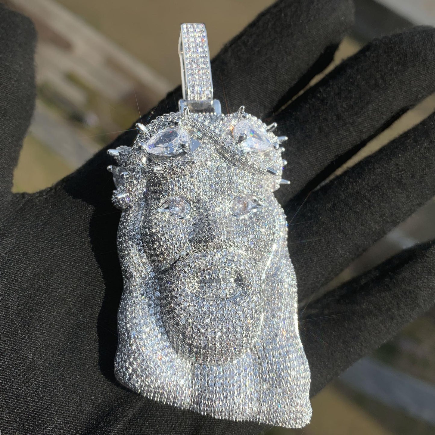 Hip Hop Jesus Head Pendant Necklace Iced Out Synthetic Moissanite - CaratixJewelry