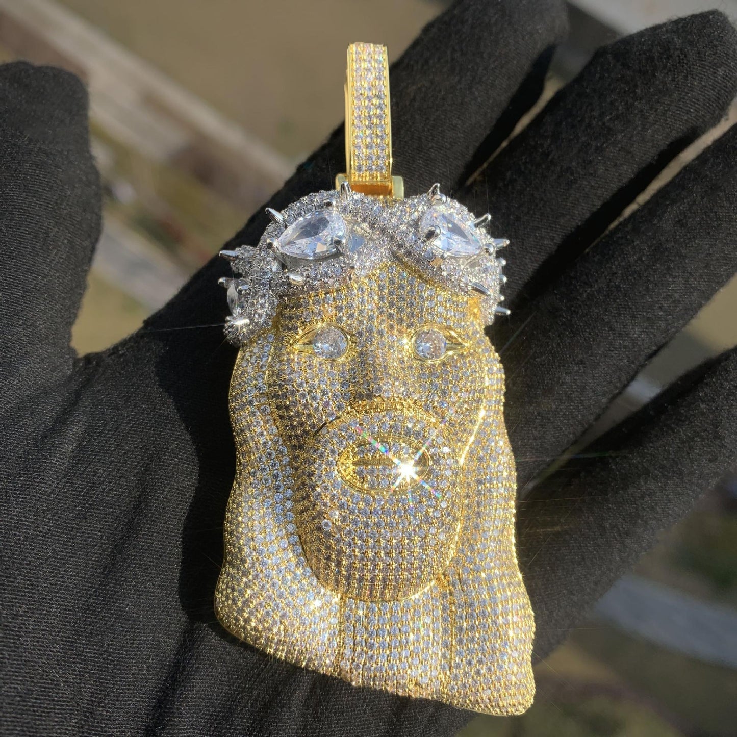 Hip Hop Jesus Head Pendant Necklace Iced Out Synthetic Moissanite - CaratixJewelry