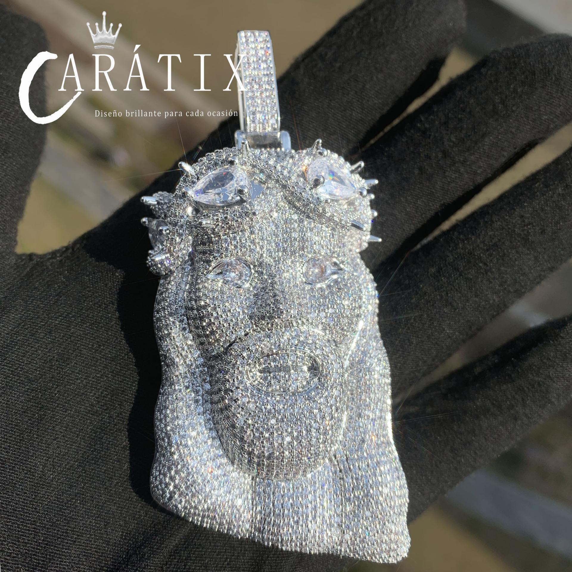 Hip Hop Jesus Head Pendant Necklace Iced Out Synthetic Moissanite - CaratixJewelry