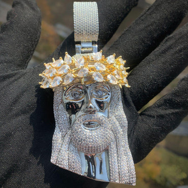 Hip Hop Jesus Head Pendant Necklace Iced Out Zircon Halo Design - CaratixJewelry