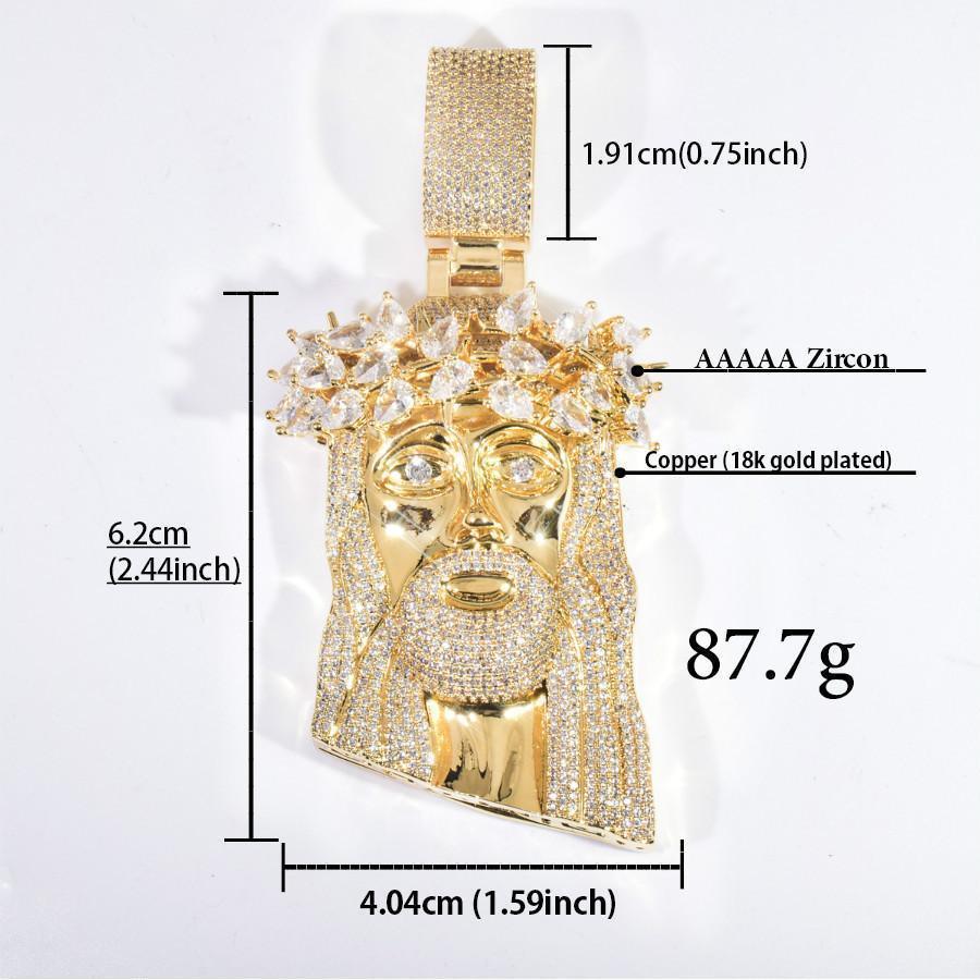 Hip Hop Jesus Head Pendant Necklace Iced Out Zircon Halo Design - CaratixJewelry