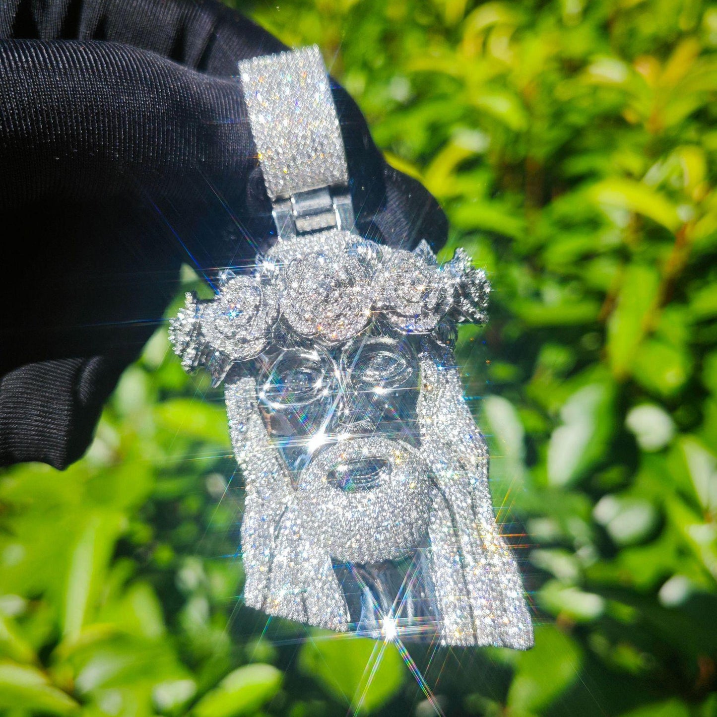 Hip Hop Jesus Rose Pendant Necklace Iced Out Zircon Street Style - CaratixJewelry