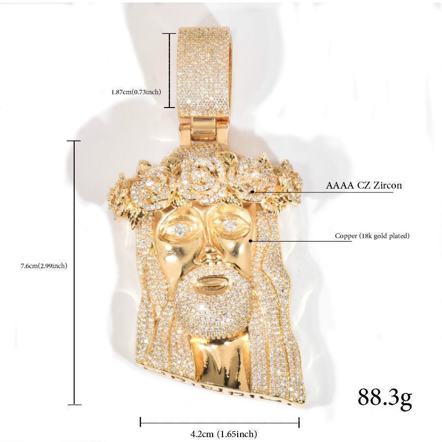 Hip Hop Jesus Rose Pendant Necklace Iced Out Zircon Street Style - CaratixJewelry
