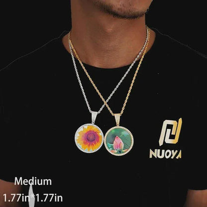 Hip Hop Jewelry Bling CZ Memorial Picture Frames Necklace Personalization Photo Custom 26/35/45/68.5MM Circle Medallions Pendant - CaratixJewelry