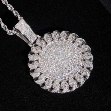 Hip-Hop Large Round Cuban Pattern Necklace – S925 Moissanite Pendant, Twist Design for Men - CaratixJewelry