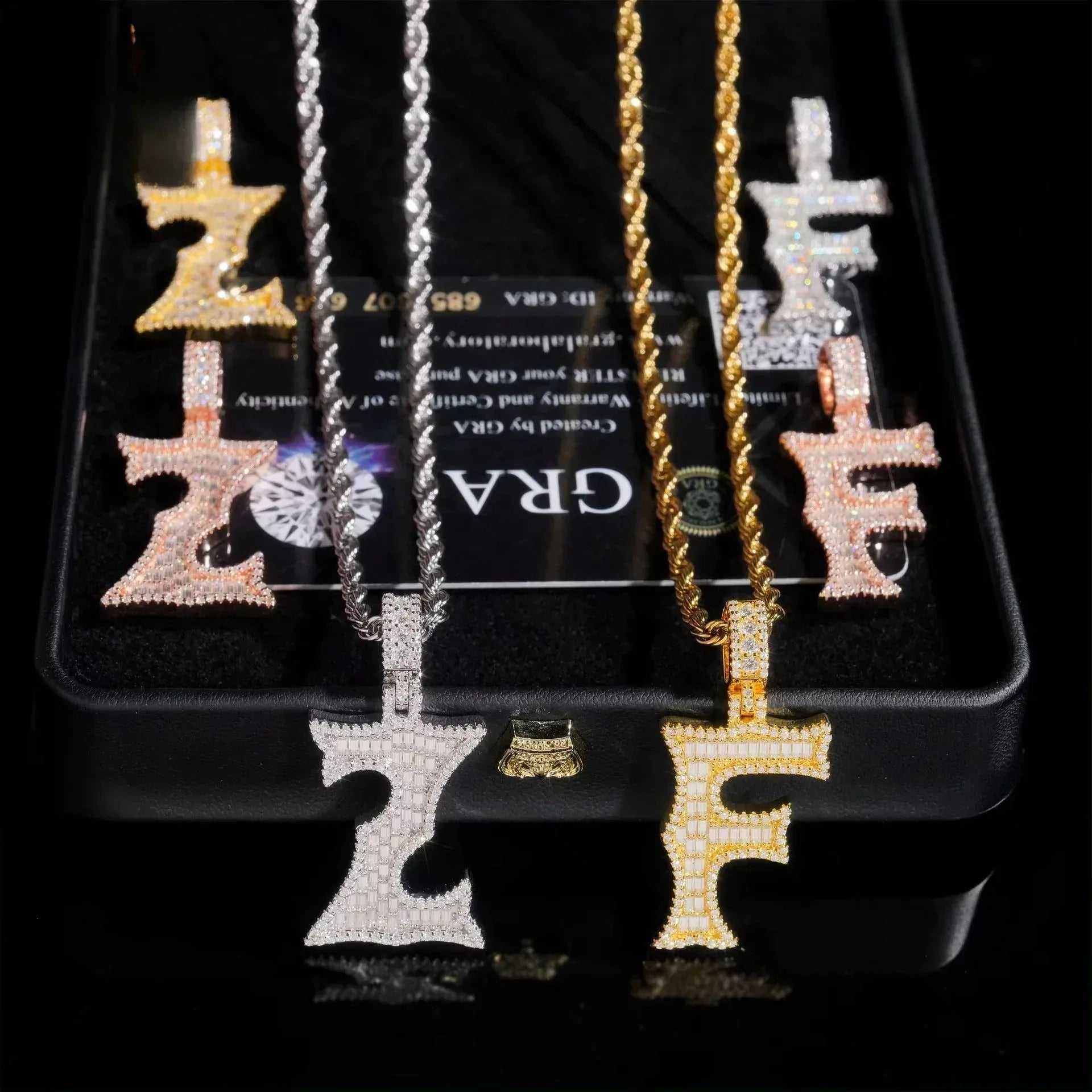 Hip Hop Letter Pendant A–Z – 925 Sterling Silver Moissanite Initial Necklace, Personalized Jewelry - CaratixJewelry