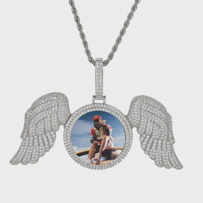 Hip Hop Memorial Custom Wing Photo Pendant Necklace For Men Personalized With Angel Wings Pendants Trays Picture - CaratixJewelry