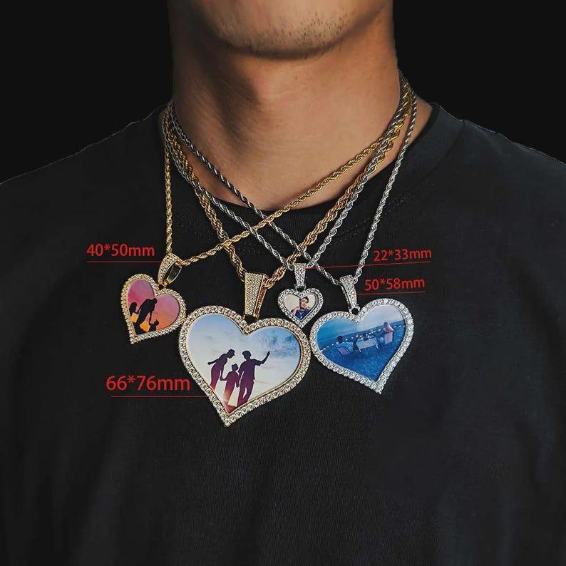 Hip Hop Photo Necklace Custom Men Women Personalized Jewelry Customized Any Picture Pendant Heart Charm Free Laser Text - CaratixJewelry
