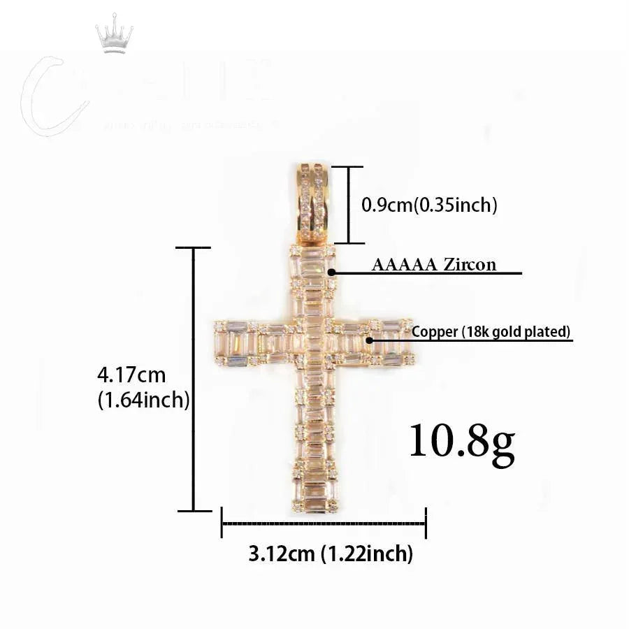 Hip Hop Rectangular Cross Pendant Necklace | CZ Copper Jewelry - CaratixJewelry