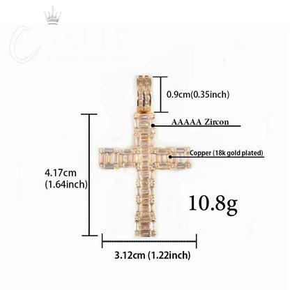 Hip Hop Rectangular Cross Pendant Necklace | CZ Copper Jewelry - CaratixJewelry