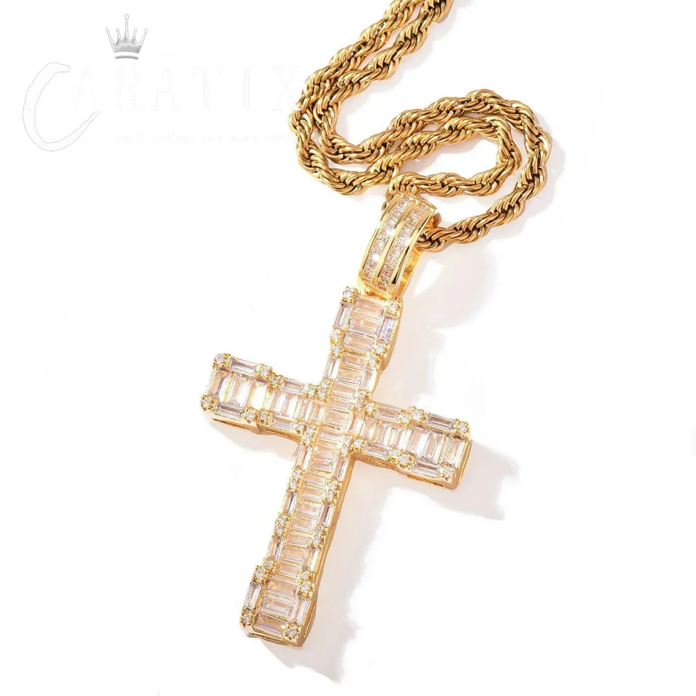 Hip Hop Rectangular Cross Pendant Necklace | CZ Copper Jewelry - CaratixJewelry