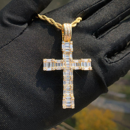 Hip Hop Rectangular Cross Pendant Necklace | CZ Copper Jewelry - CaratixJewelry