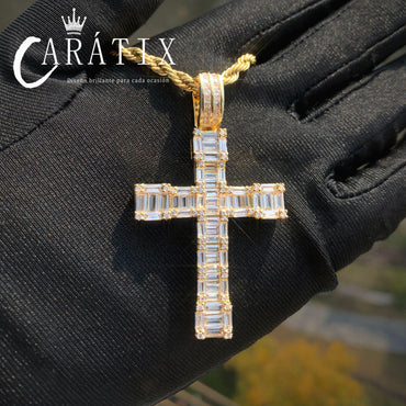 Hip Hop Rectangular Cross Pendant Necklace | CZ Copper Jewelry - CaratixJewelry