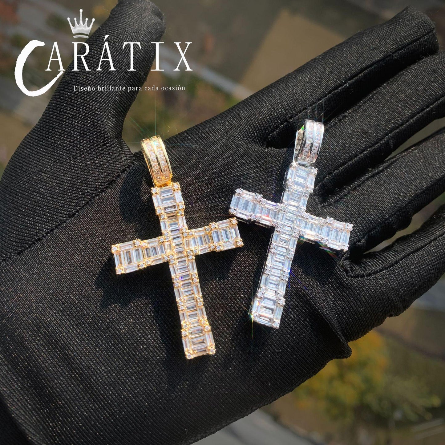 Hip Hop Rectangular Cross Pendant Necklace | CZ Copper Jewelry - CaratixJewelry