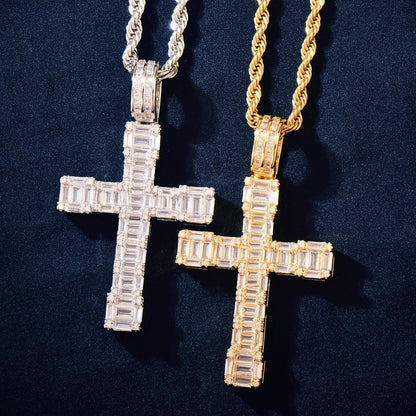 Hip Hop Rectangular Cross Pendant Necklace | CZ Copper Jewelry - CaratixJewelry