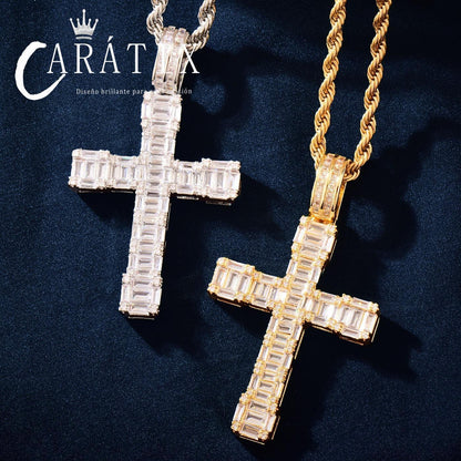 Hip Hop Rectangular Cross Pendant Necklace | CZ Copper Jewelry - CaratixJewelry