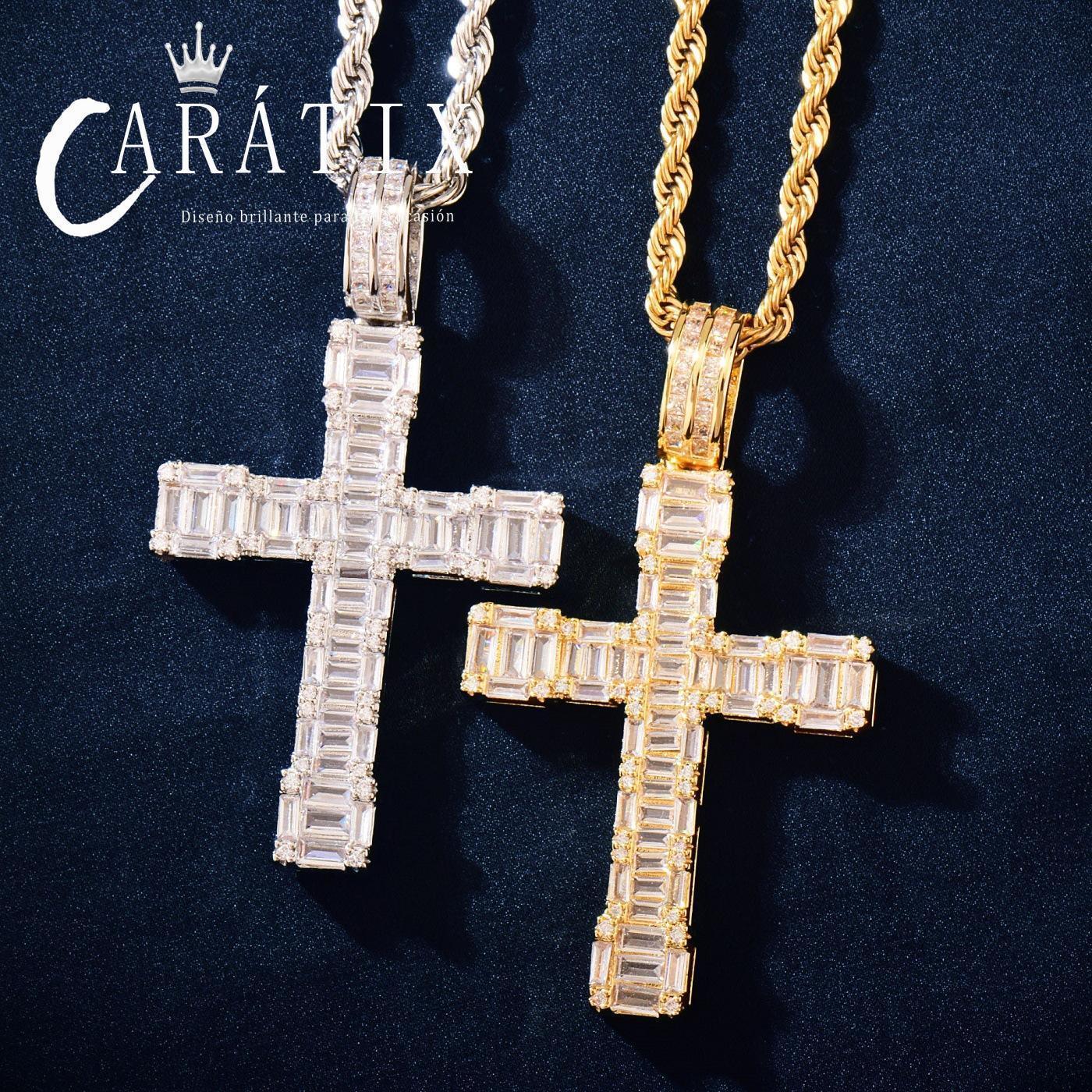 Hip Hop Rectangular Cross Pendant Necklace | CZ Copper Jewelry - CaratixJewelry