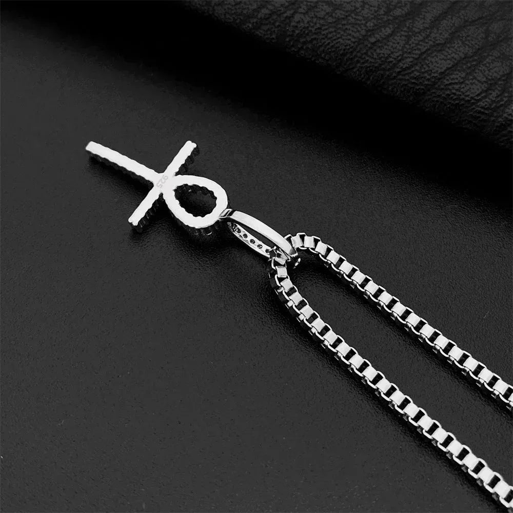 Hip-Hop S925 Silver D Color Moissanite 1.1MM Cross Pendant Necklace - CaratixJewelry